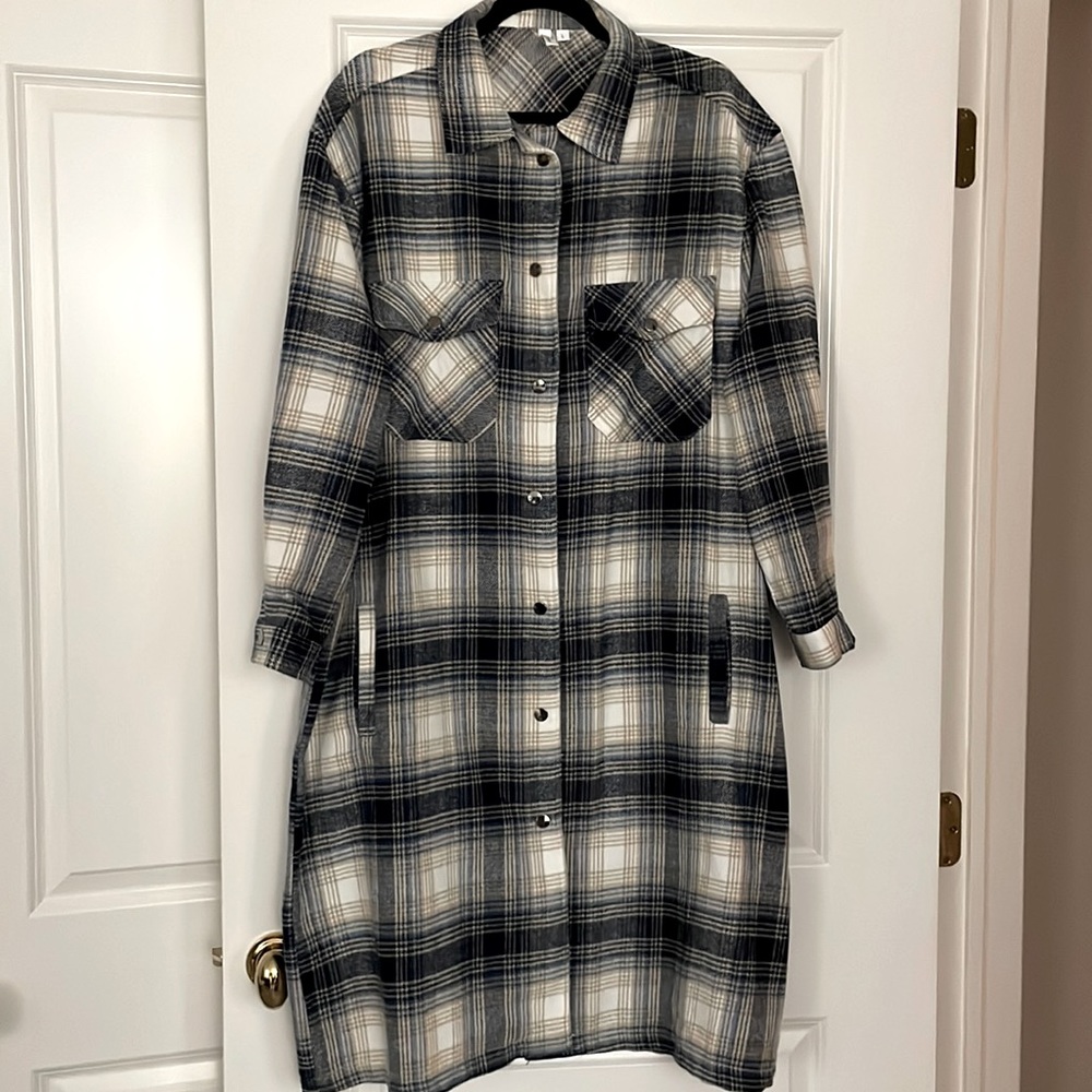 Flannel plaid shirt jacket